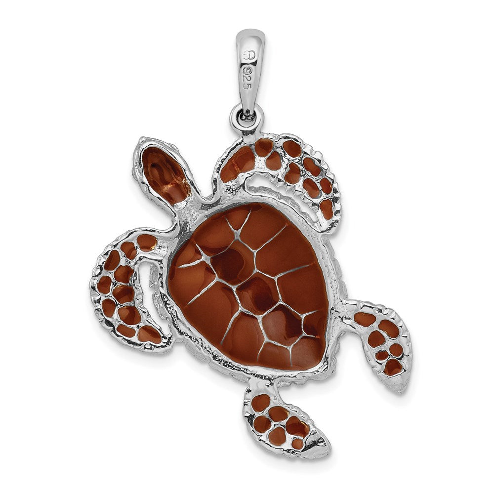 FJC Finejewelers 925 Sterling Silver Polished Enameled Brown Sea Turtle Charm 37 x 30 mm