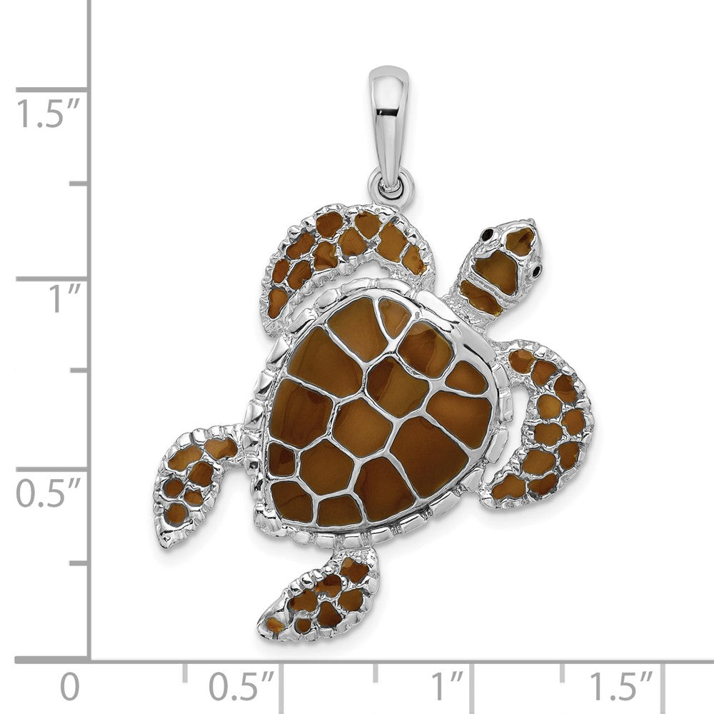 FJC Finejewelers 925 Sterling Silver Polished Enameled Brown Sea Turtle Charm 37 x 30 mm