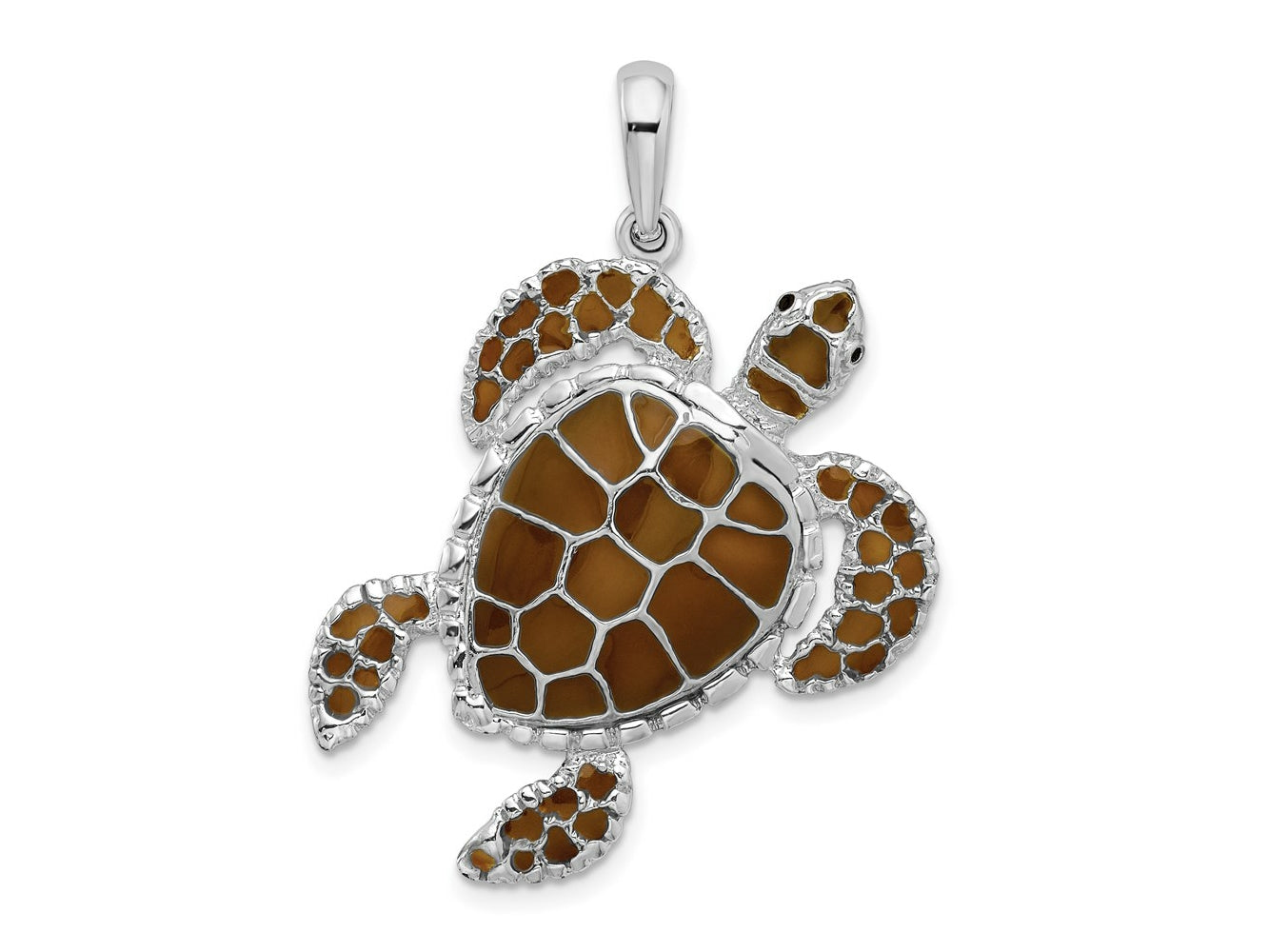 FJC Finejewelers 925 Sterling Silver Polished Enameled Brown Sea Turtle Charm 37 x 30 mm