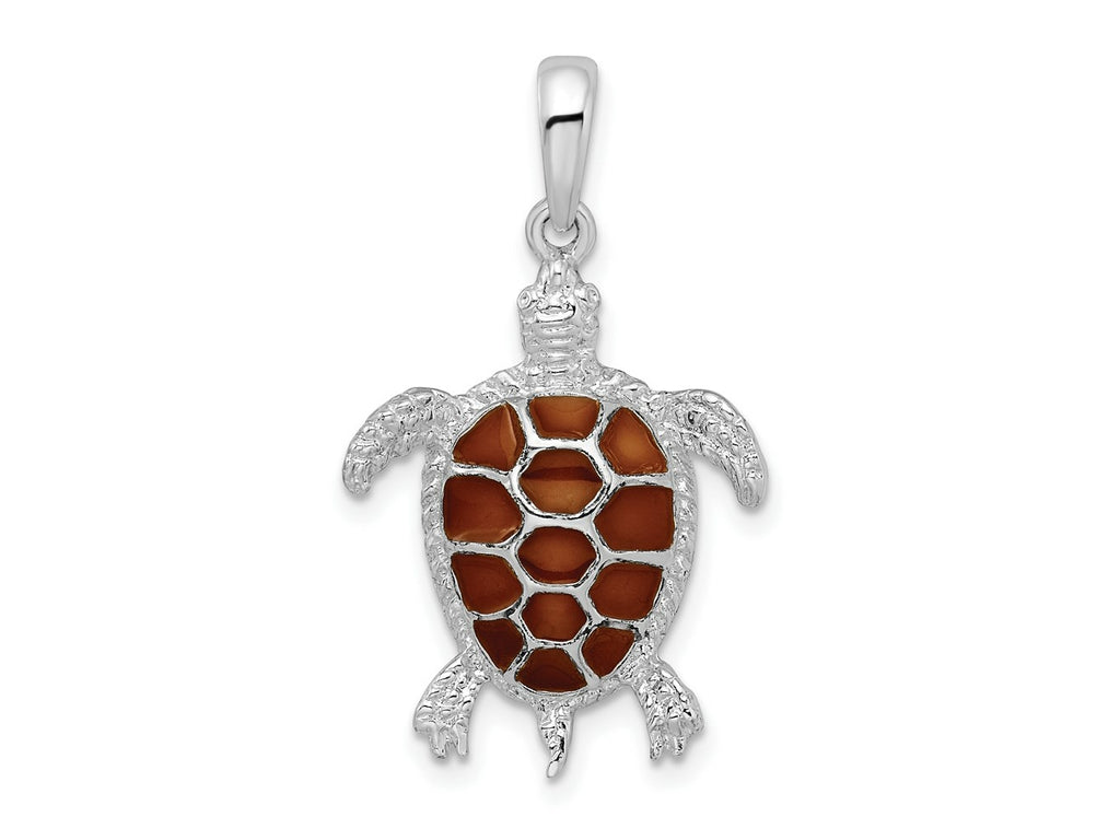 FJC Finejewelers 925 Sterling Silver Polished Enameled Brown Sea Turtle Charm 29 x 18 mm