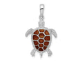 FJC Finejewelers 925 Sterling Silver Polished Enameled Brown Sea Turtle Charm 29 x 18 mm