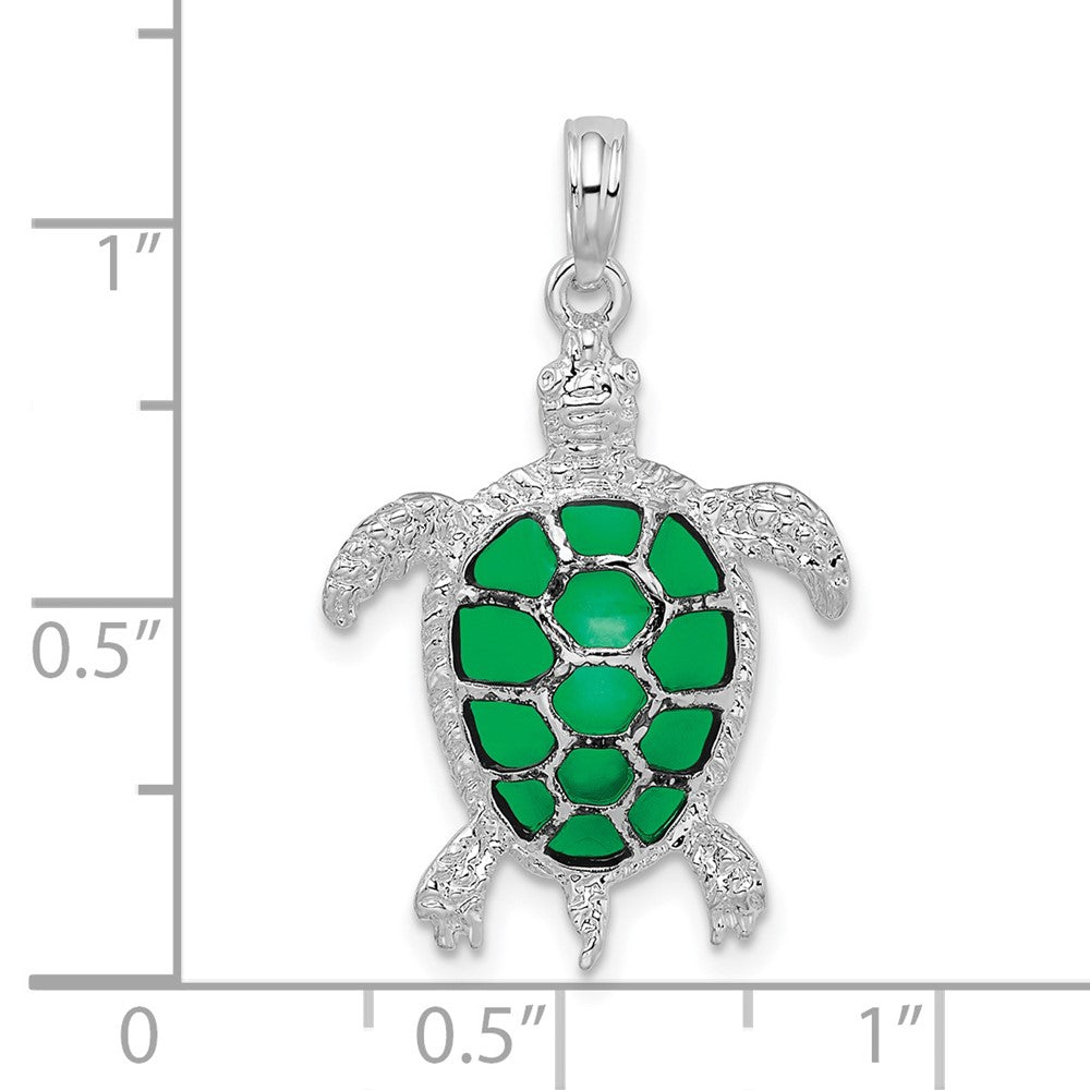 FJC Finejewelers 925 Sterling Silver Polished Enameled Green Sea Turtle Charm 29 x 18 mm