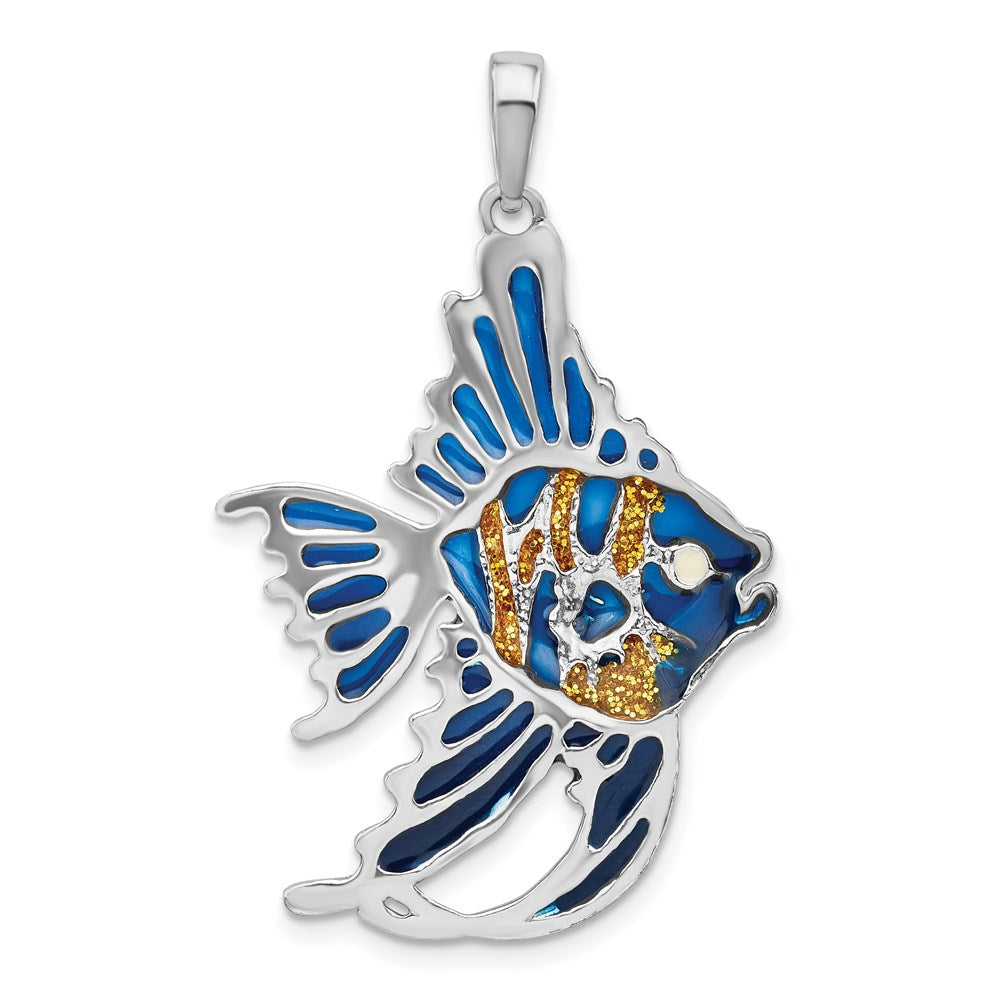 FJC Finejewelers 925 Sterling Silver Rhodium Plated Polished Enameled Angelfish Charm 40 x 25 mm