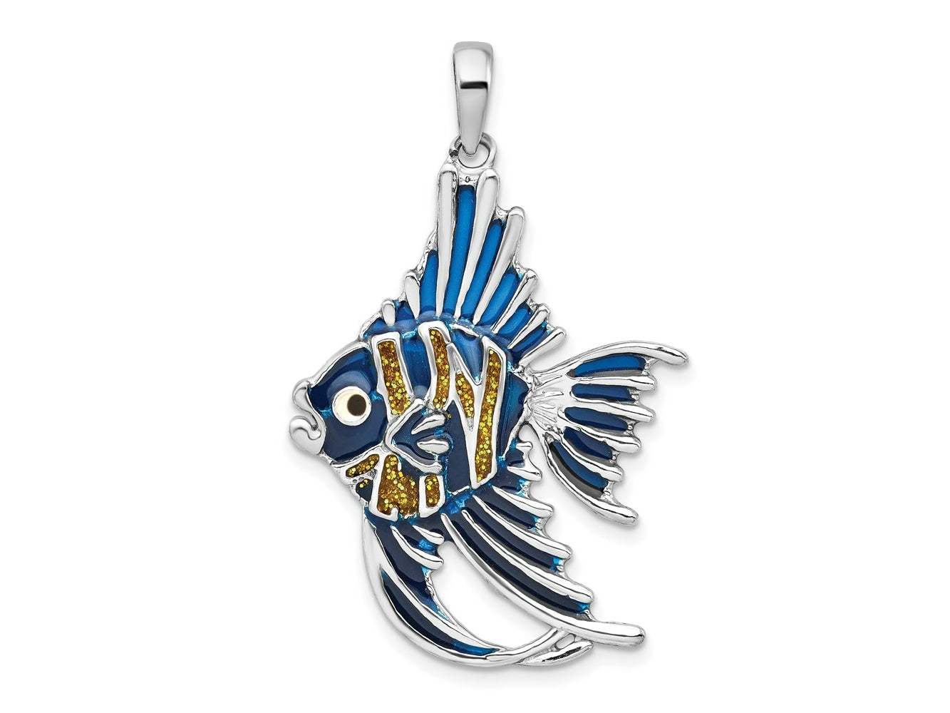 FJC Finejewelers 925 Sterling Silver Rhodium Plated Polished Enameled Angelfish Charm 40 x 25 mm