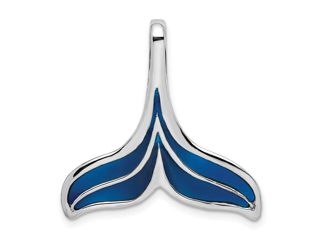 FJC Finejewelers 925 Sterling Silver Rhodium Plated Polished Enameled Blue Whale Tail Slide 26 x 26 mm