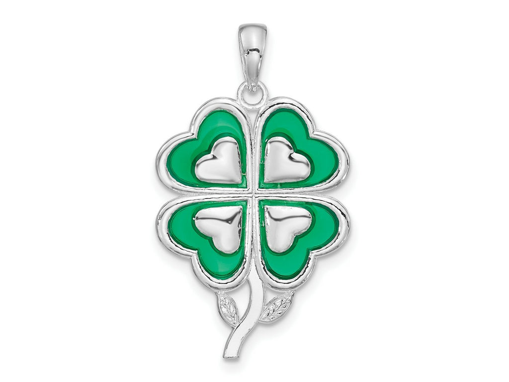 FJC Finejewelers 925 Sterling Silver Rhodium Plated Polished Enameled 4-Leaf Clover Charm 17 mm