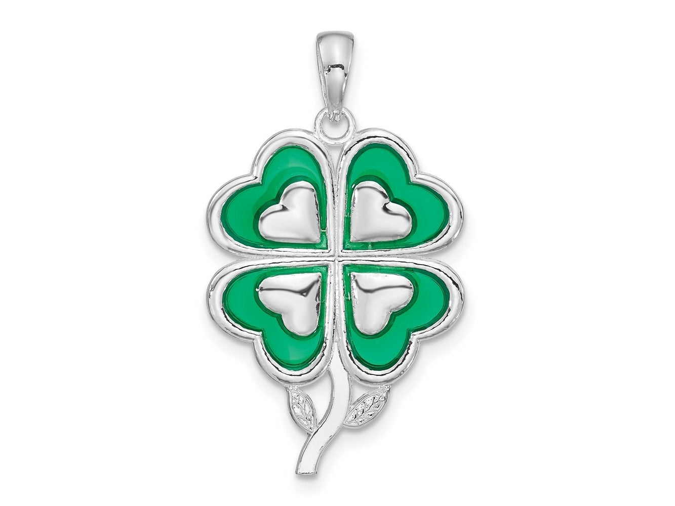 FJC Finejewelers 925 Sterling Silver Rhodium Plated Polished Enameled 4-Leaf Clover Charm 17 mm