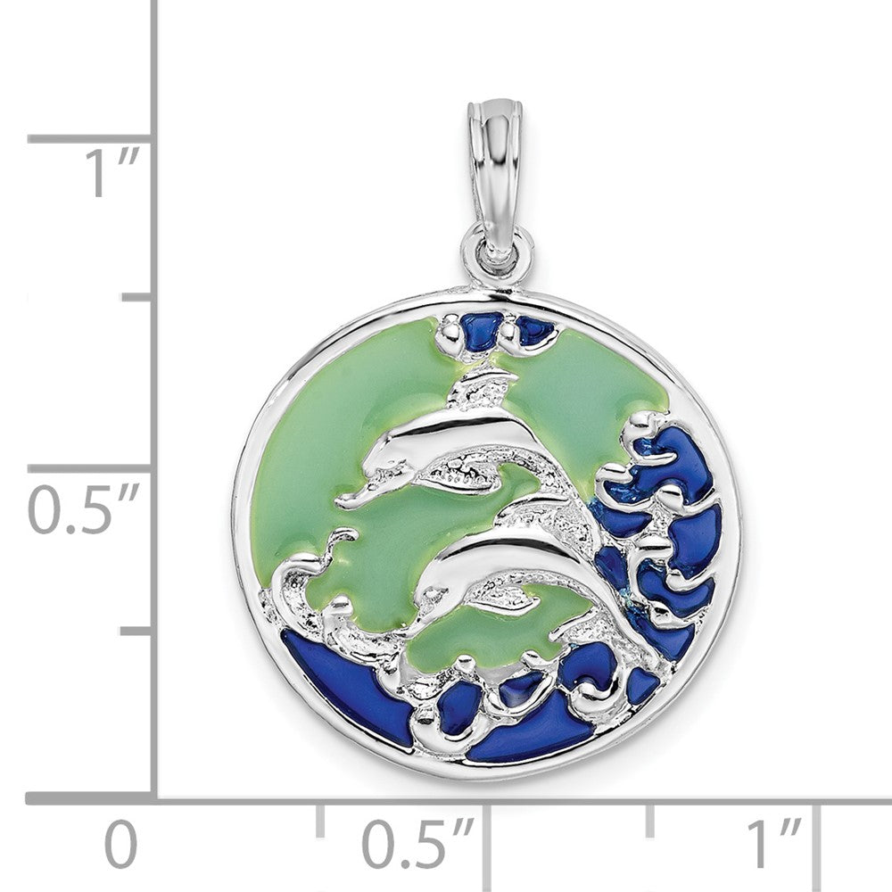 FJC Finejewelers 925 Sterling Silver Rhodium Plated Polished Enameled Dolphins Charm 26 x 19 mm