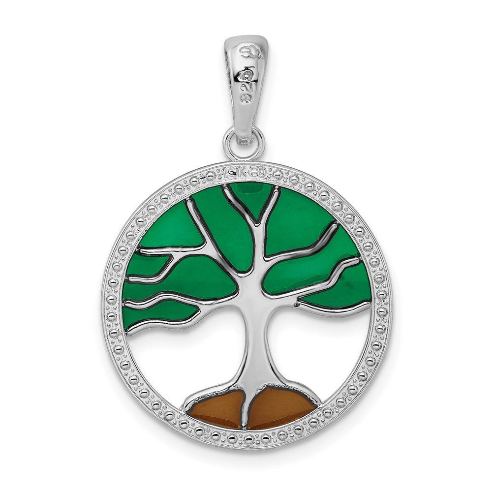 FJC Finejewelers 925 Sterling Silver Rhodium Plated Polished Enameled Tree of Life Charm 20 mm