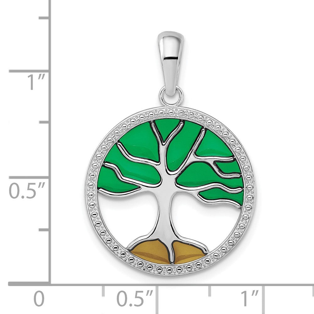 FJC Finejewelers 925 Sterling Silver Rhodium Plated Polished Enameled Tree of Life Charm 20 mm