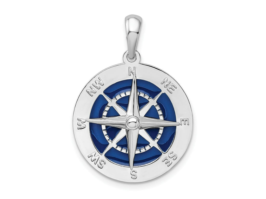 FJC Finejewelers 925 Sterling Silver Rhodium Plated Polished Enameled Lg. Compass Charm 29 x 20 mm
