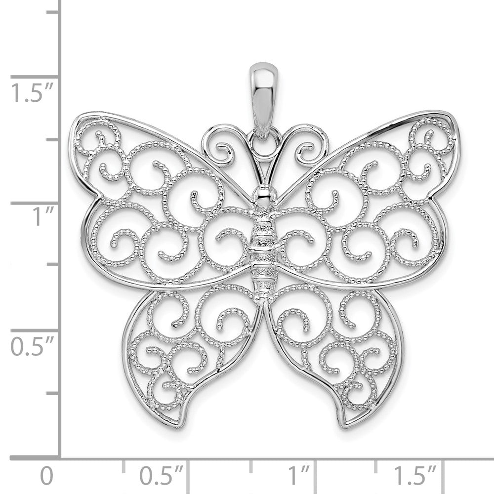 FJC Finejewelers 925 Sterling Silver Rhodium Plated Large Beaded Filigree Butterfly Charm 38 mm
