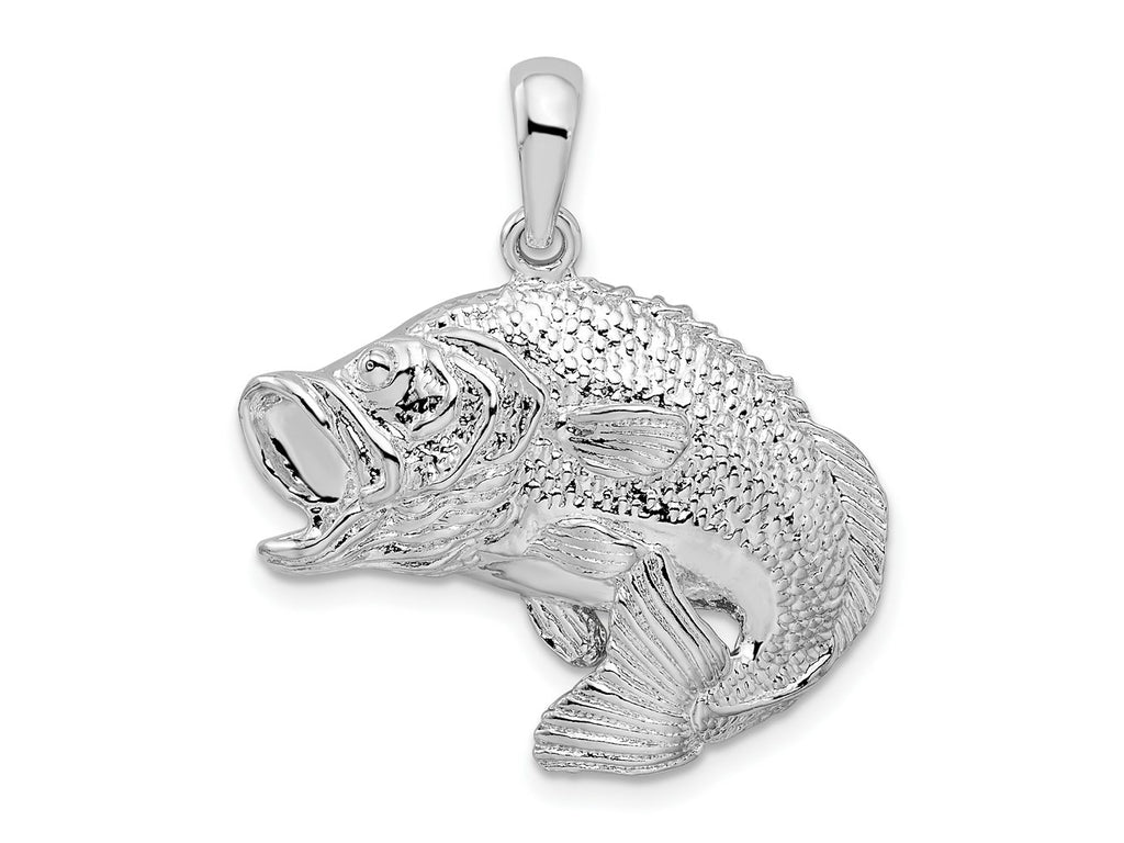 FJC Finejewelers 925 Sterling Silver Rhodium Plated Polished Jumping Bass Fish Charm 28 x 27 mm