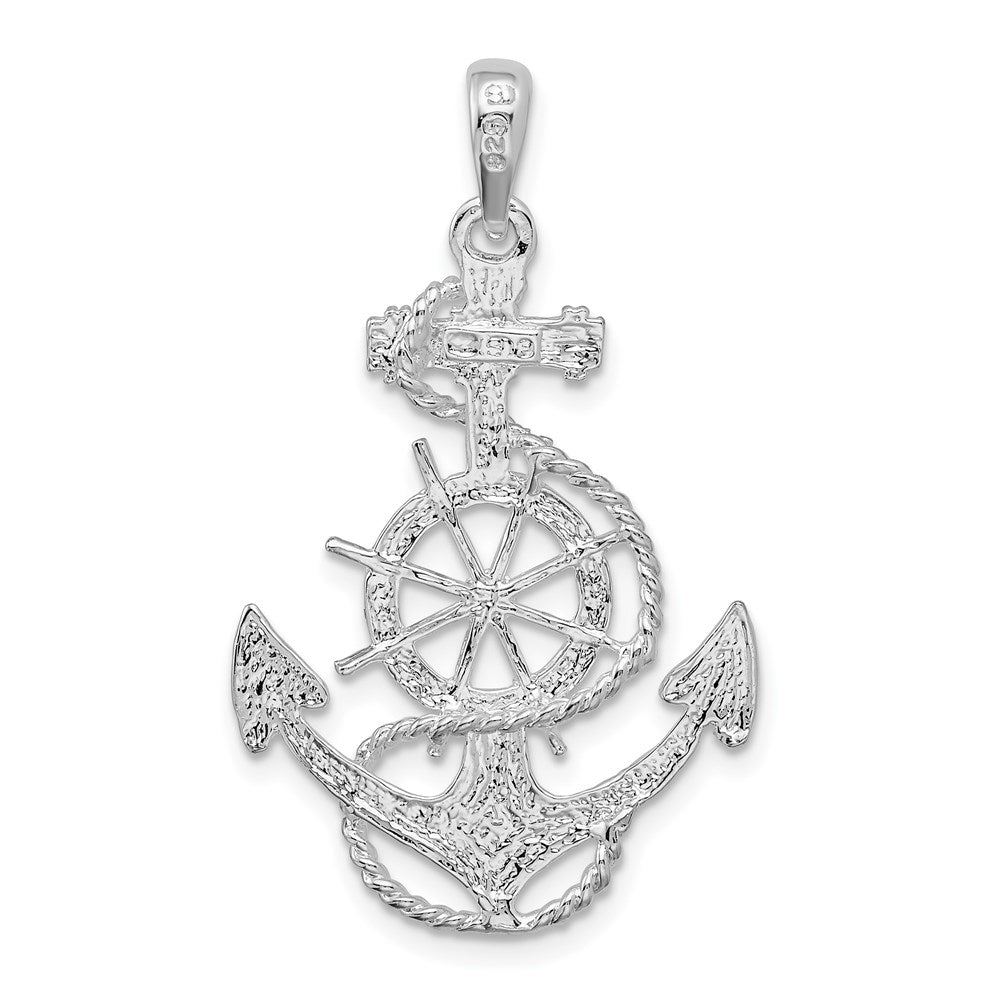 FJC Finejewelers 925 Sterling Silver Rhodium Plated Polished Anchor with Ships Wheel Charm 37 x 22 mm