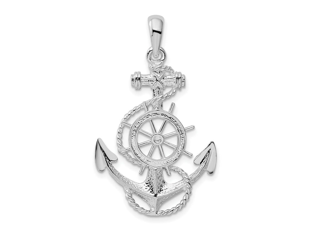 FJC Finejewelers 925 Sterling Silver Rhodium Plated Polished Anchor with Ships Wheel Charm 37 x 22 mm