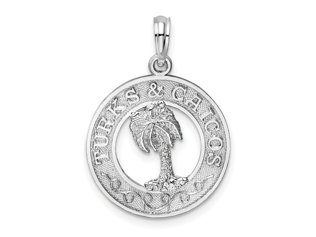 FJC Finejewelers 925 Sterling Silver Rhodium Plated Textured Turks Caicos Palm Tree Charm 25 x 17 mm