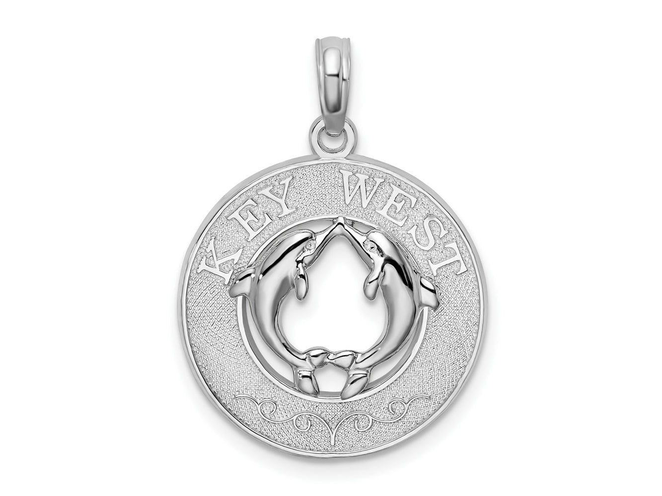 FJC Finejewelers 925 Sterling Silver Rhodium Plated Textured Key West with Dolphins Charm 26 x 18 mm