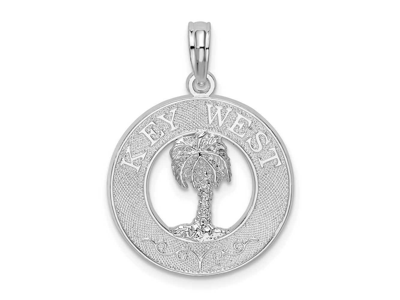 FJC Finejewelers 925 Sterling Silver Rhodium Plated Textured Key West with Palm Tree Charm 26 x 18 mm