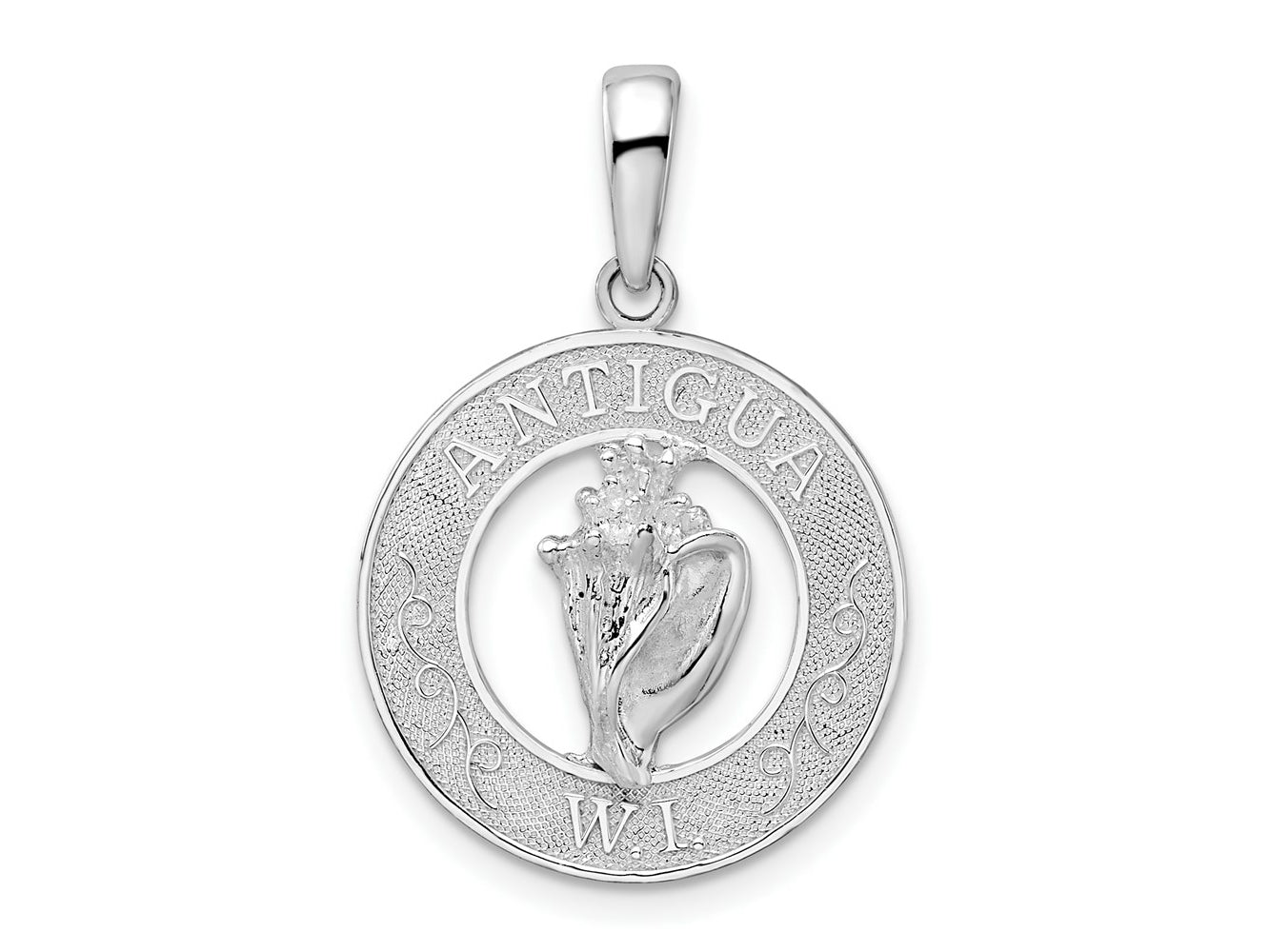 FJC Finejewelers 925 Sterling Silver Rhodium Plated Polished Antigua,W.I. Circle Shell Charm 27 x 18 mm