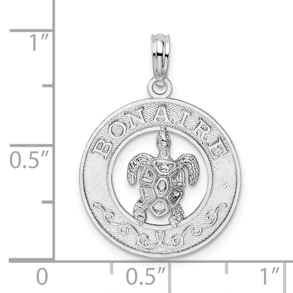 FJC Finejewelers 925 Sterling Silver Rhodium Plated Polished Bonaire Circle with Turtle Charm 24 x 17 mm