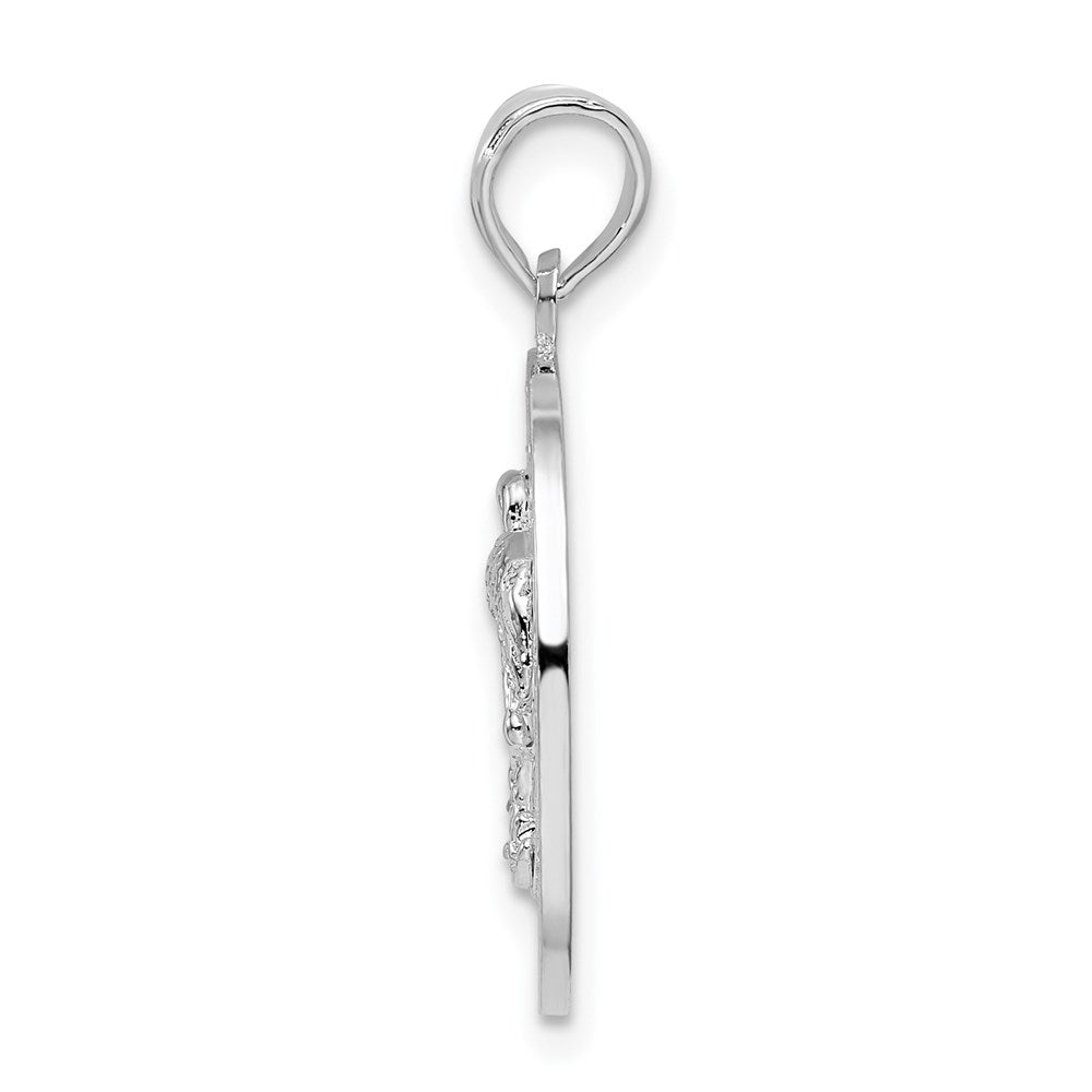 FJC Finejewelers 925 Sterling Silver Rhodium Plated Textured Turks Caicos with Flamingo Charm 24 x 17 mm