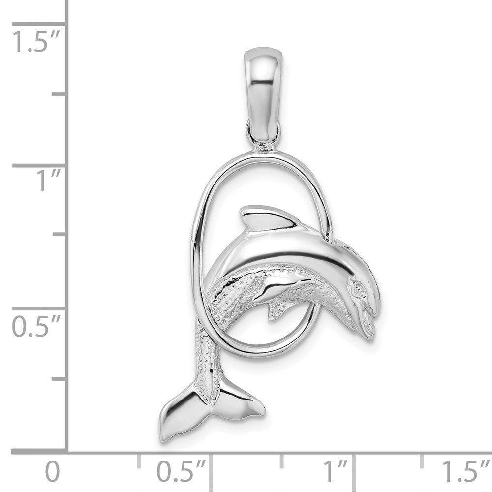 FJC Finejewelers 925 Sterling Silver Rhodium Plated Dolphin Jumping Thru Hoop Charm 34 x 18 mm