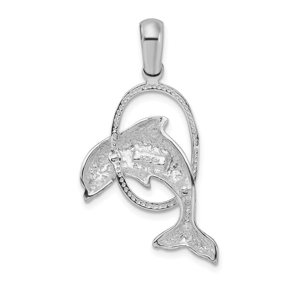 FJC Finejewelers 925 Sterling Silver Rhodium Plated Dolphin Jumping Thru Hoop Charm 34 x 18 mm