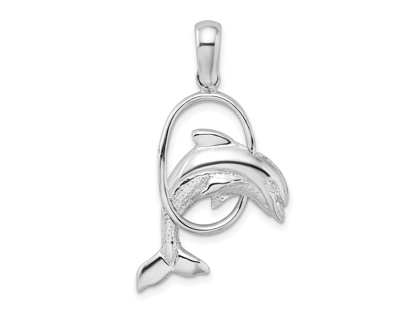 FJC Finejewelers 925 Sterling Silver Rhodium Plated Dolphin Jumping Thru Hoop Charm 34 x 18 mm