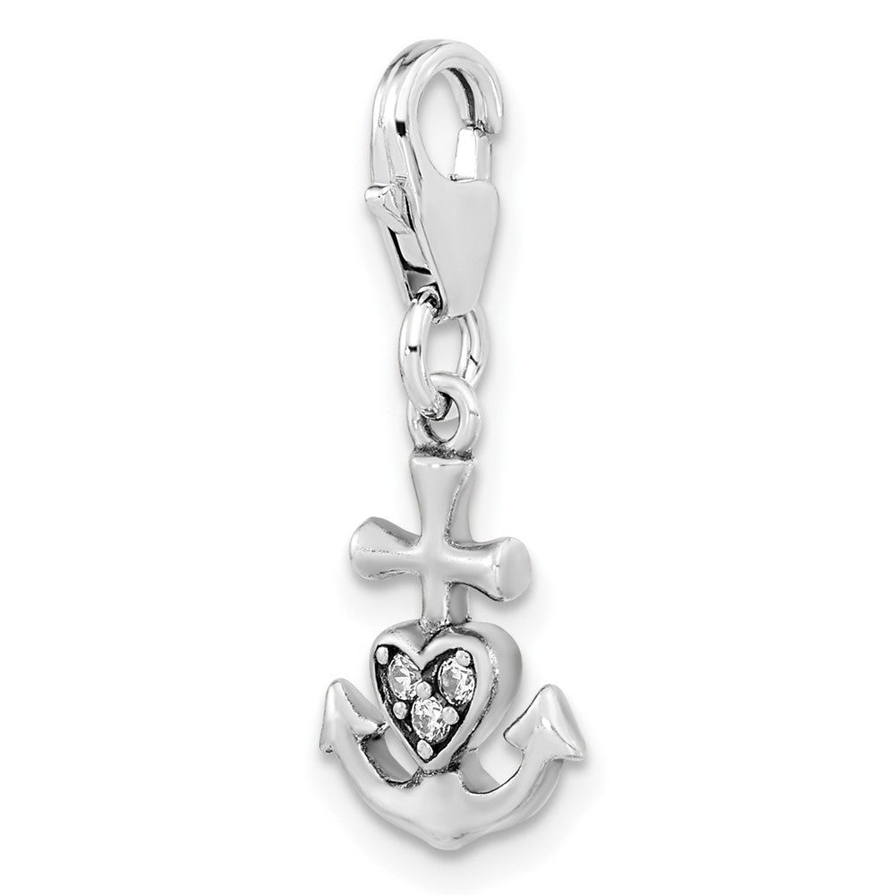 FJC Finejewelers 925 Sterling Silver Amore La Vita Rhod-pl Antiqued CZ Anchor Heart Charm 24 x 9 mm