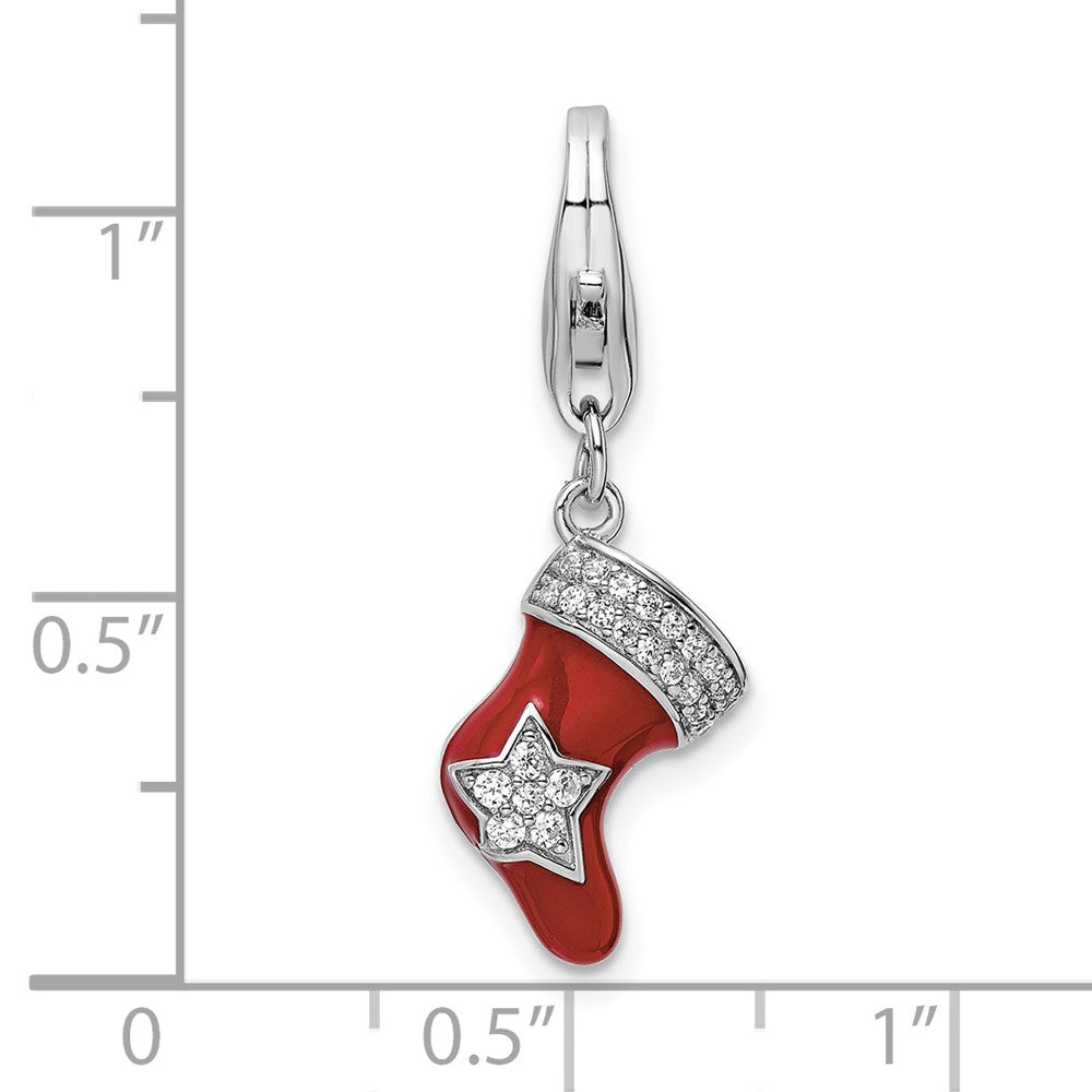 Amore LaVita 925 Sterling Silver CZ Enameled Stocking Charm 20 x 7 mm