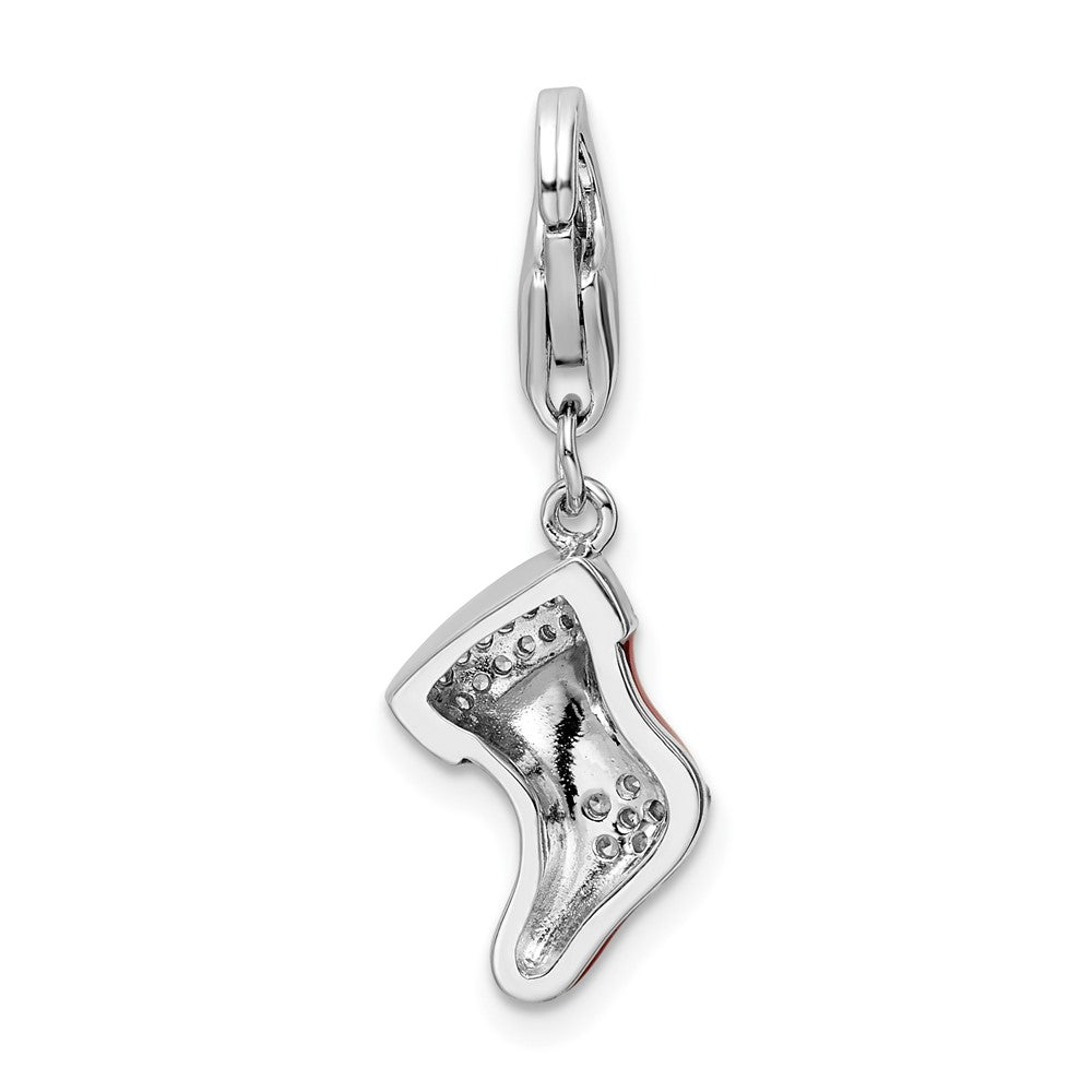 Amore LaVita 925 Sterling Silver CZ Enameled Stocking Charm 20 x 7 mm