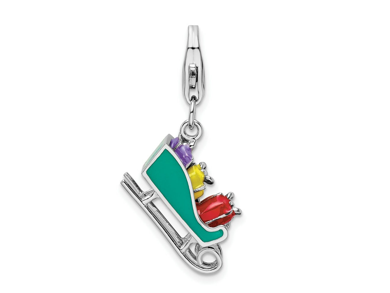 Amore LaVita 925 Sterling Silver Polished Enameled Sled Charm 23 x 16 mm