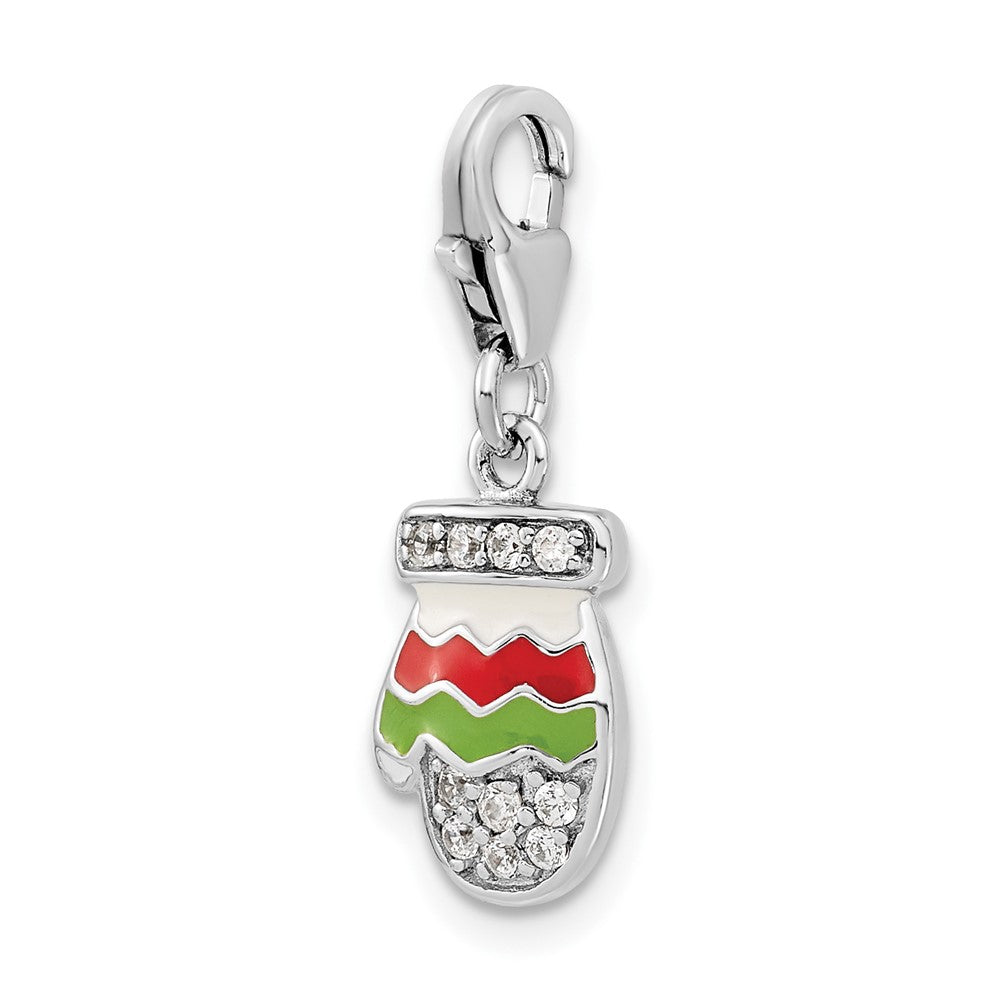 Amore LaVita 925 Sterling Silver Rhodium Plated CZ Enameled Mitten Charm 24 x 7 mm