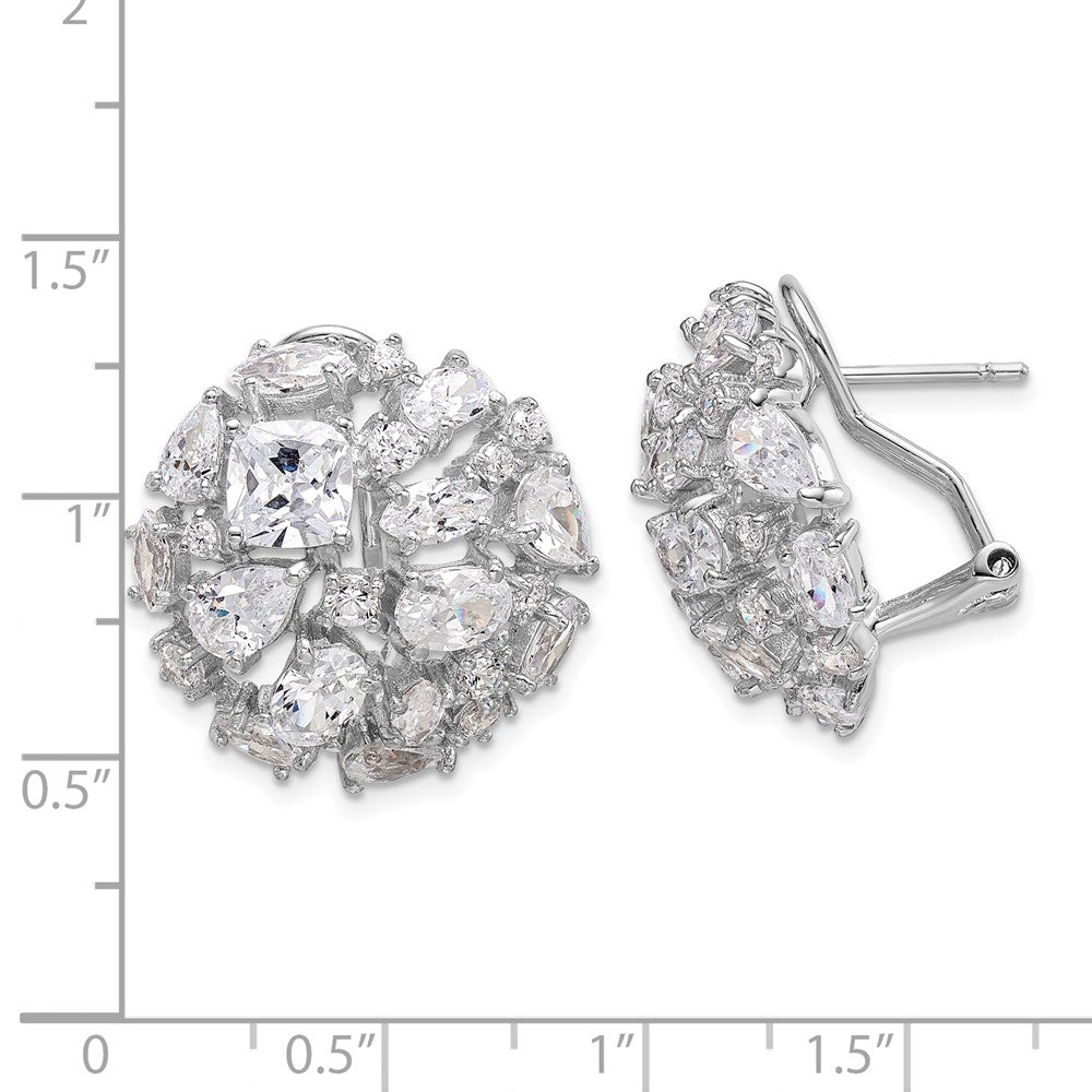 FJC Finejewelers 925 Sterling Silver Button CZ Cluster Dome Omega Earrings 22 mm x 22 mm
