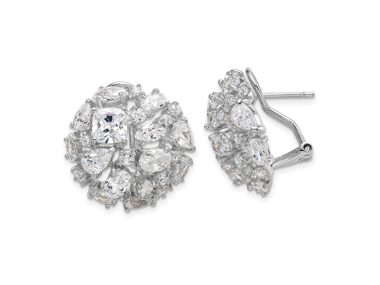 FJC Finejewelers 925 Sterling Silver Button CZ Cluster Dome Omega Earrings 22 mm x 22 mm
