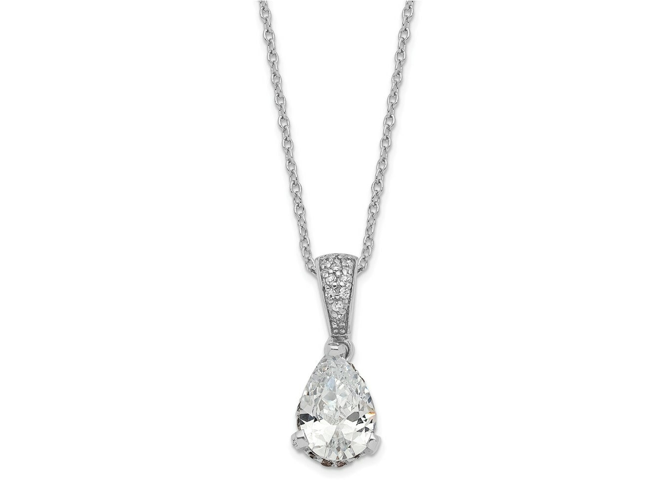 Cheryl M 925 Sterling Silver Cable Fancy Pear CZ Pendant Necklace 18 Inches x 8 mm