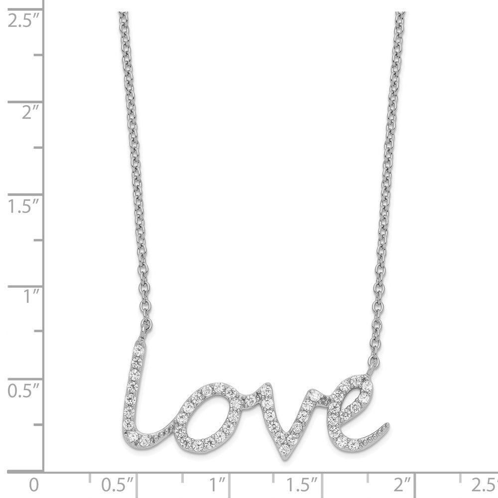 Cheryl M 925 Sterling Silver Rhodium Plated CZ LOVE Necklace 18 Inches x 36 mm