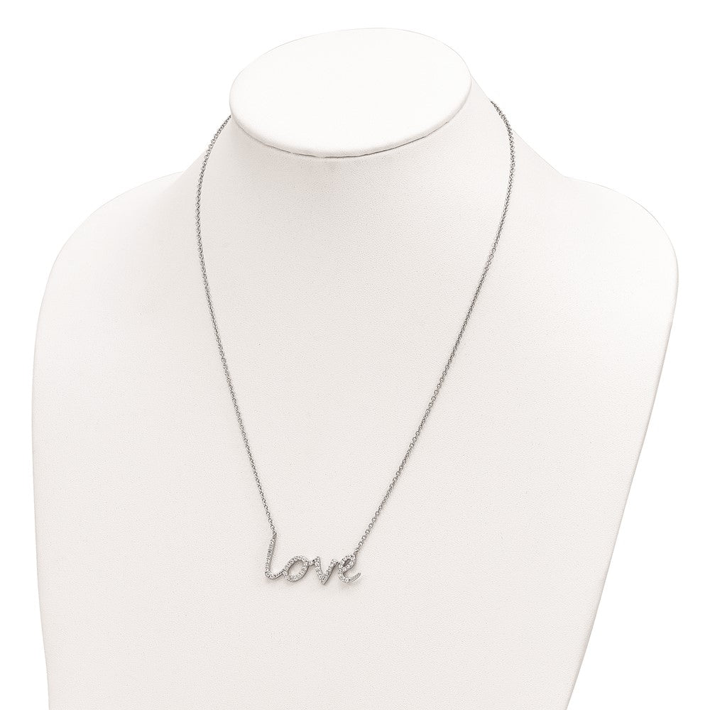 Cheryl M 925 Sterling Silver Rhodium Plated CZ LOVE Necklace 18 Inches x 36 mm