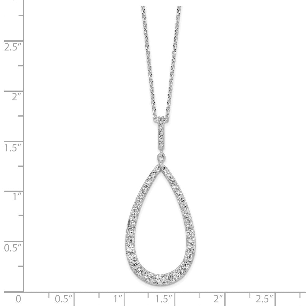 Cheryl M 925 Sterling Silver Cable Rhodium Plated CZ Open Pear Shape Necklace 18 Inches x 17 mm