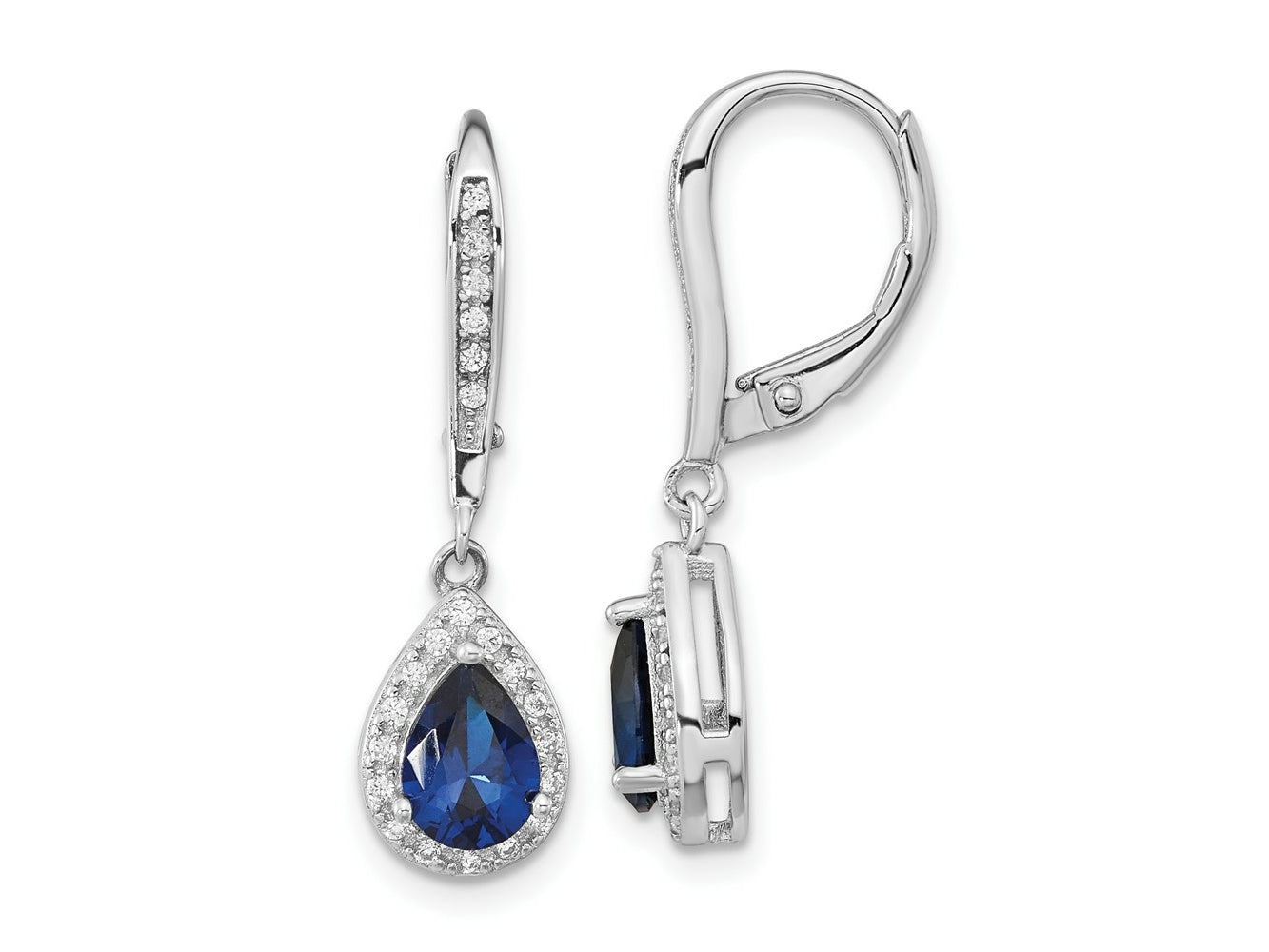 FJC Finejewelers 925 Sterling Silver Dangle Created Blue Spinel and CZ Leverback Earrings 27 mm x 7 mm