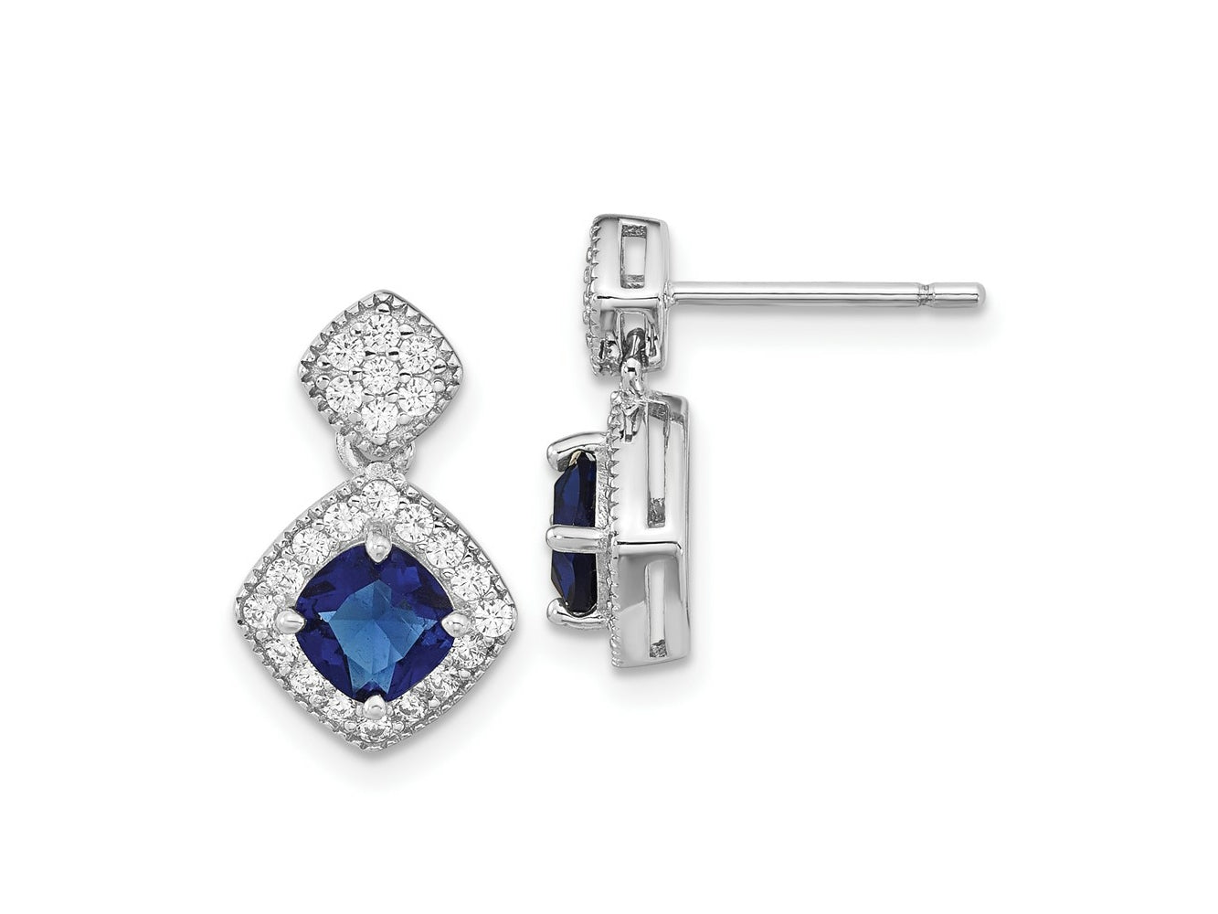 FJC Finejewelers 925 Sterling Silver Blue Glass and CZ Post Dangle Earrings 15 mm x 9 mm