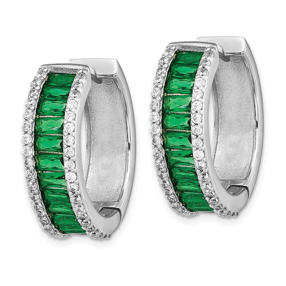 FJC Finejewelers 925 Sterling Silver Green Crystal and CZ Round Hinged Hoop Earrings 18 mm x 5 mm