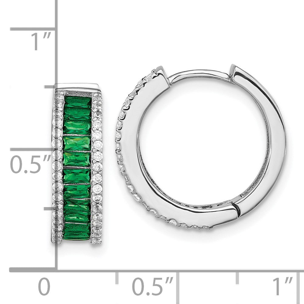 FJC Finejewelers 925 Sterling Silver Green Crystal and CZ Round Hinged Hoop Earrings 18 mm x 5 mm