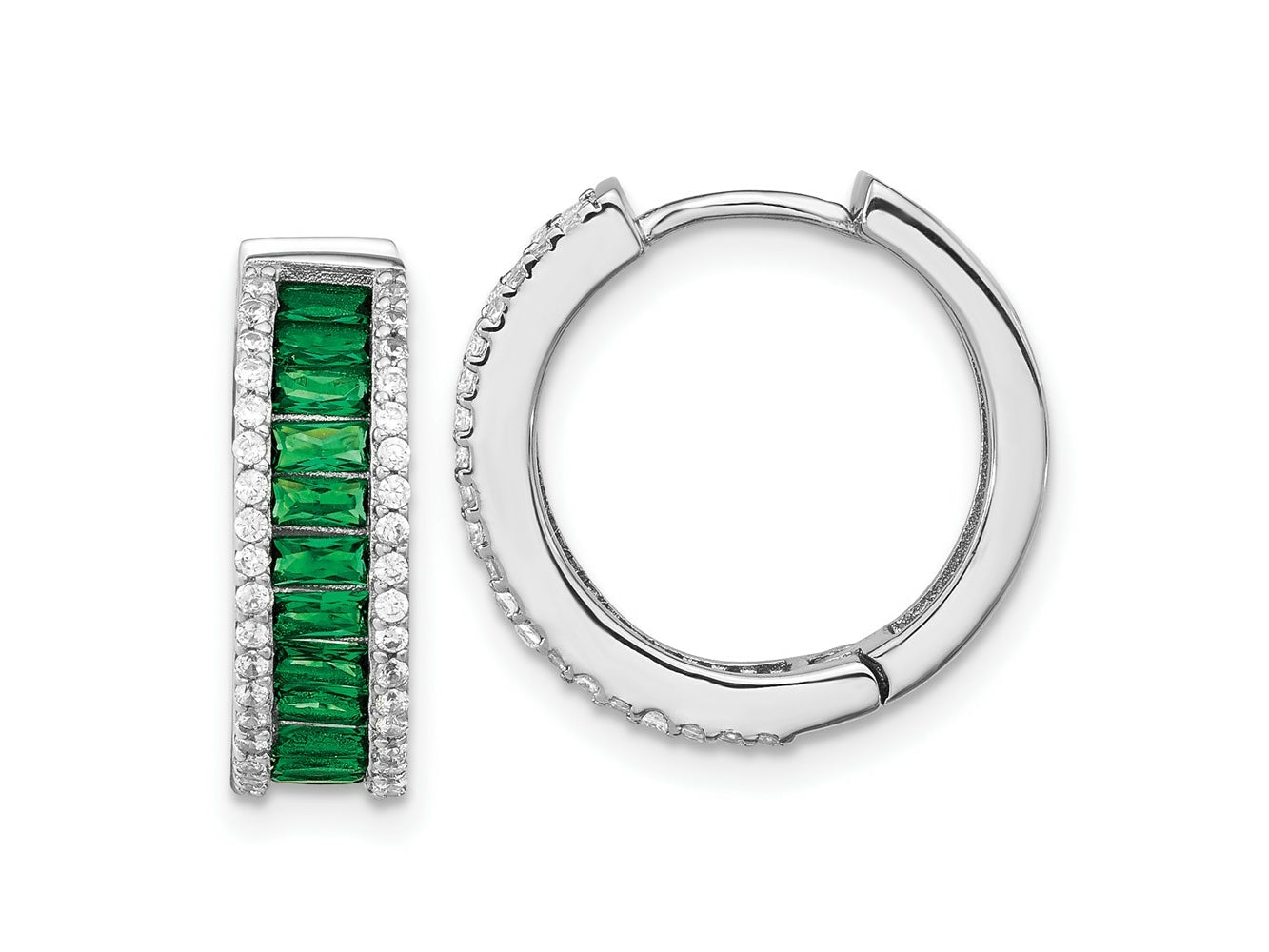 FJC Finejewelers 925 Sterling Silver Green Crystal and CZ Round Hinged Hoop Earrings 18 mm x 5 mm