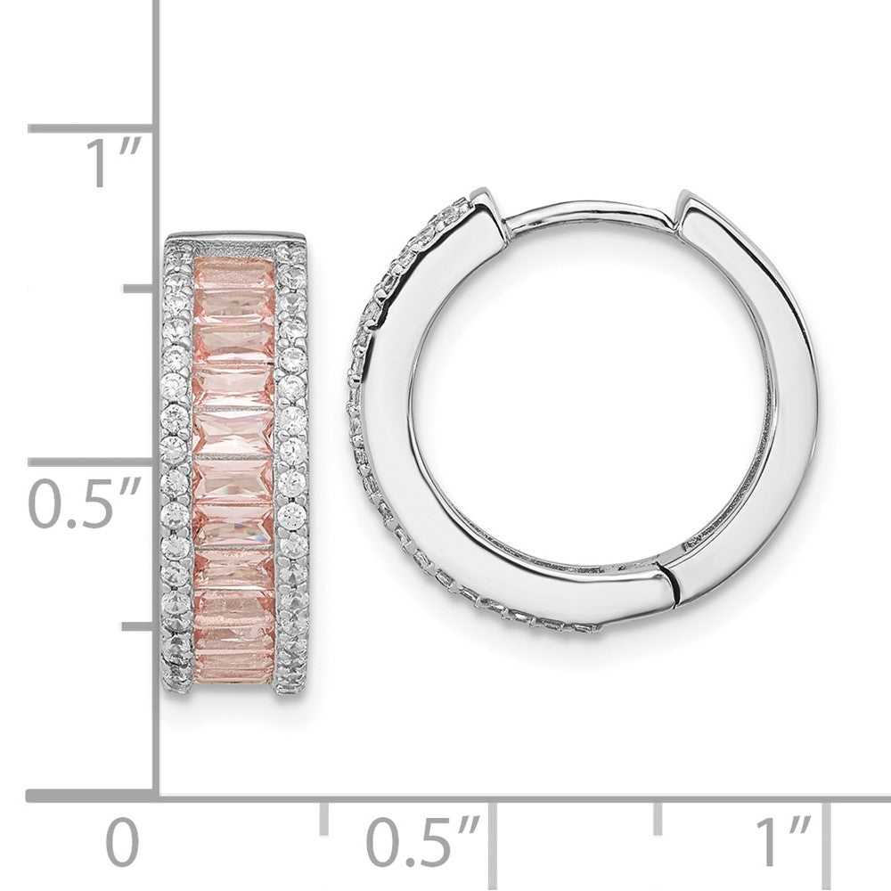 FJC Finejewelers 925 Sterling Silver Pink Nano Crystal and CZ Hoop Earrings 18 mm x 5 mm