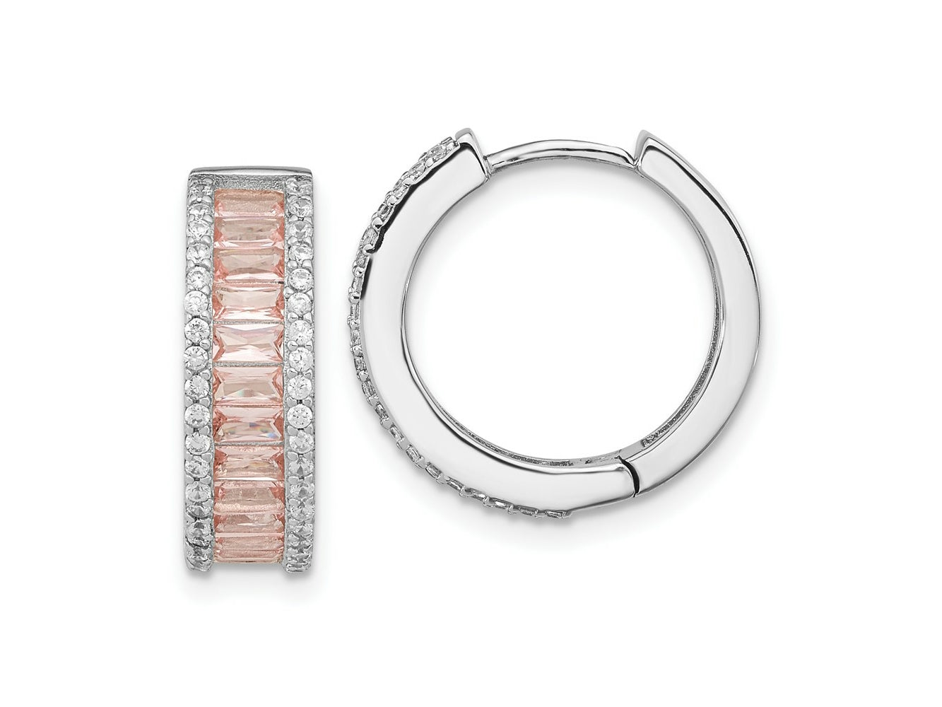 FJC Finejewelers 925 Sterling Silver Pink Nano Crystal and CZ Hoop Earrings 18 mm x 5 mm