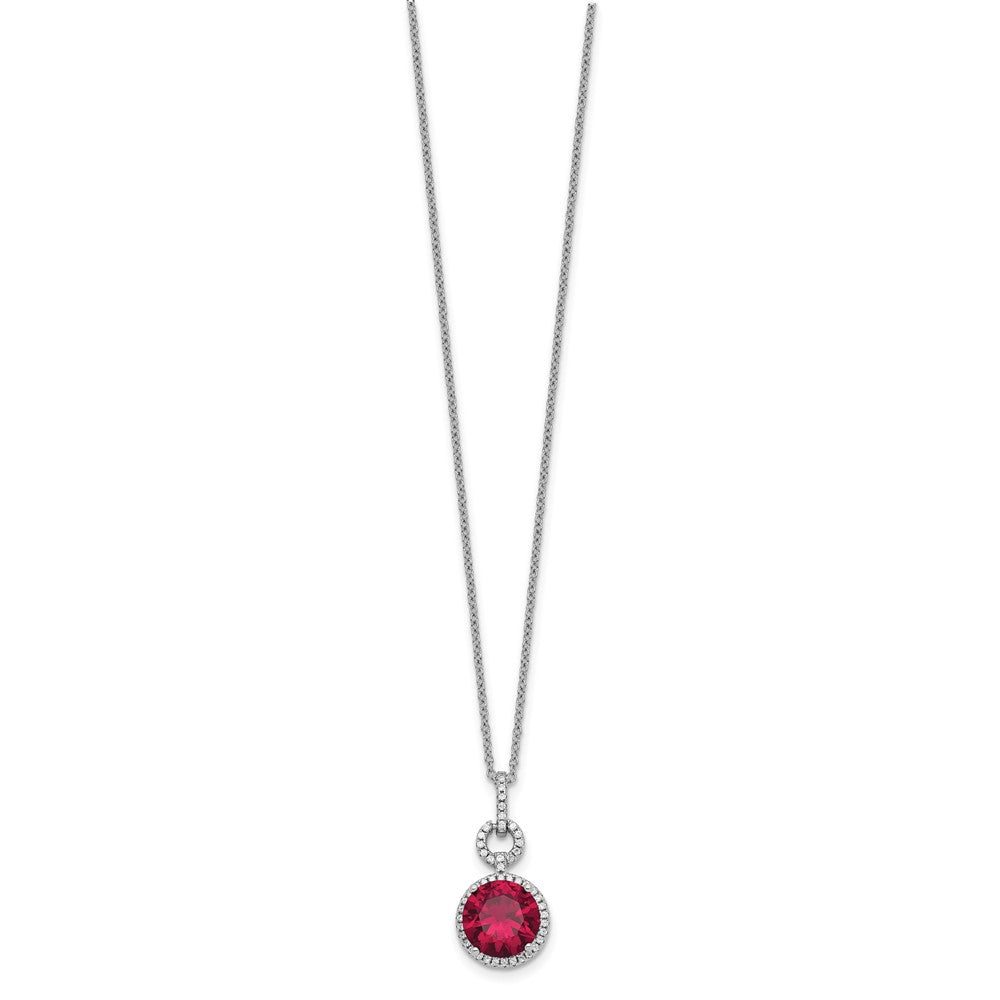 Cheryl M 925 Sterling Silver Lab Created Ruby and CZ Necklace 18 Inches x 12 mm