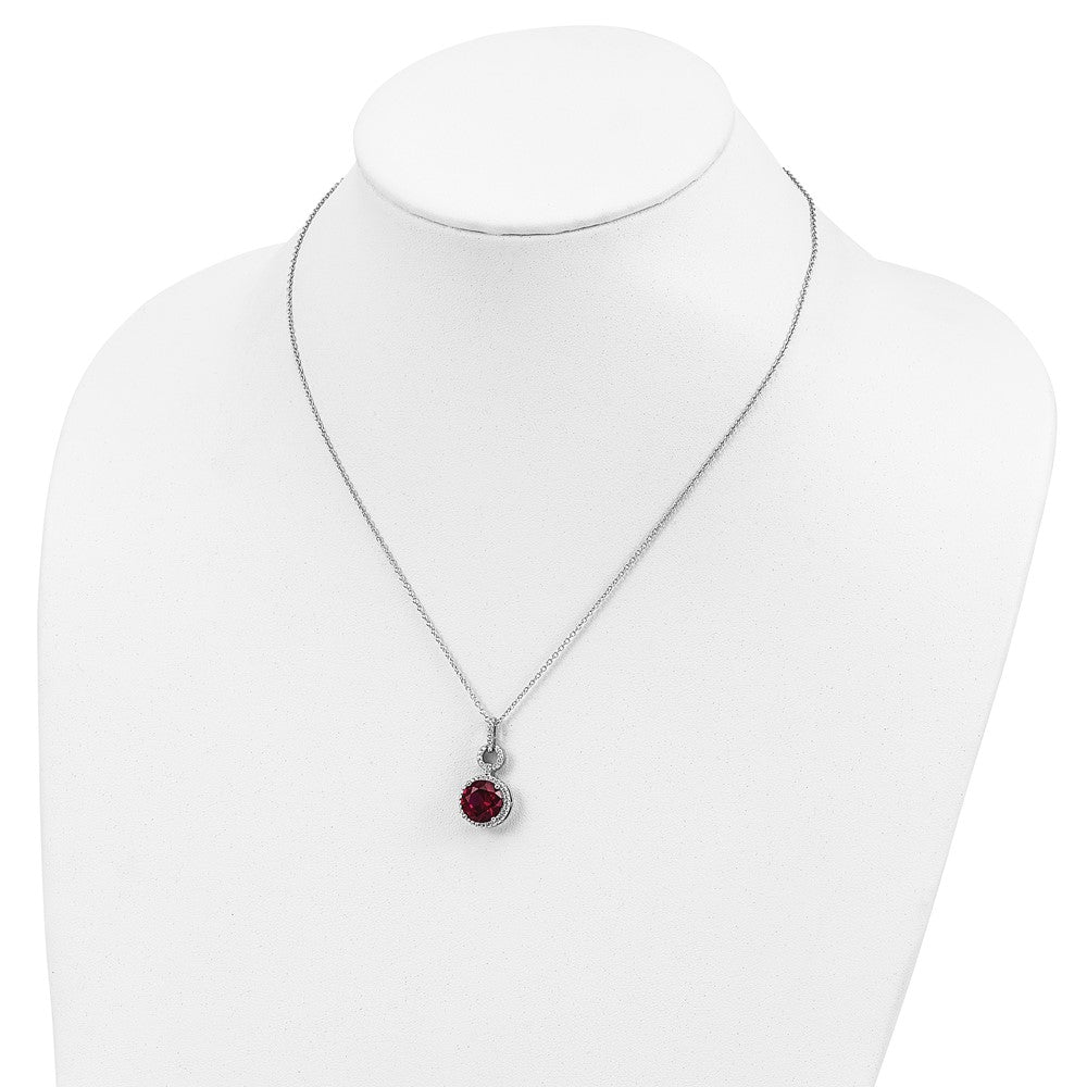 Cheryl M 925 Sterling Silver Lab Created Ruby and CZ Necklace 18 Inches x 12 mm