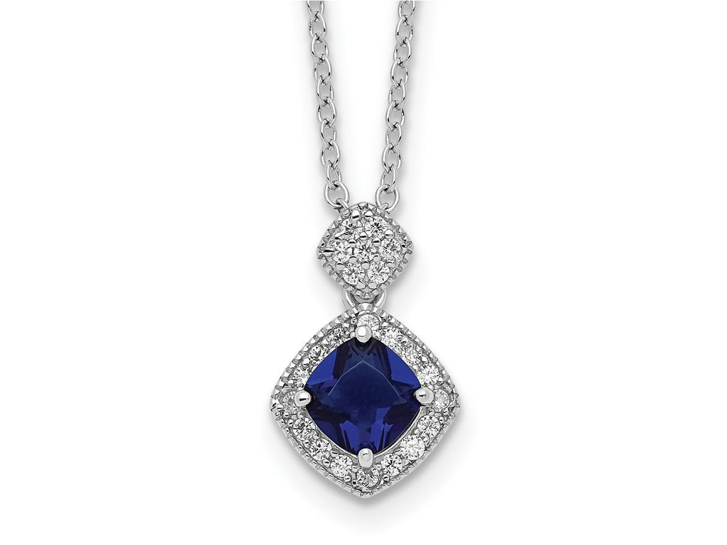 Cheryl M 925 Sterling Silver Rhodium Plated Blue Glass and CZ Necklace 18 Inches x 10 mm