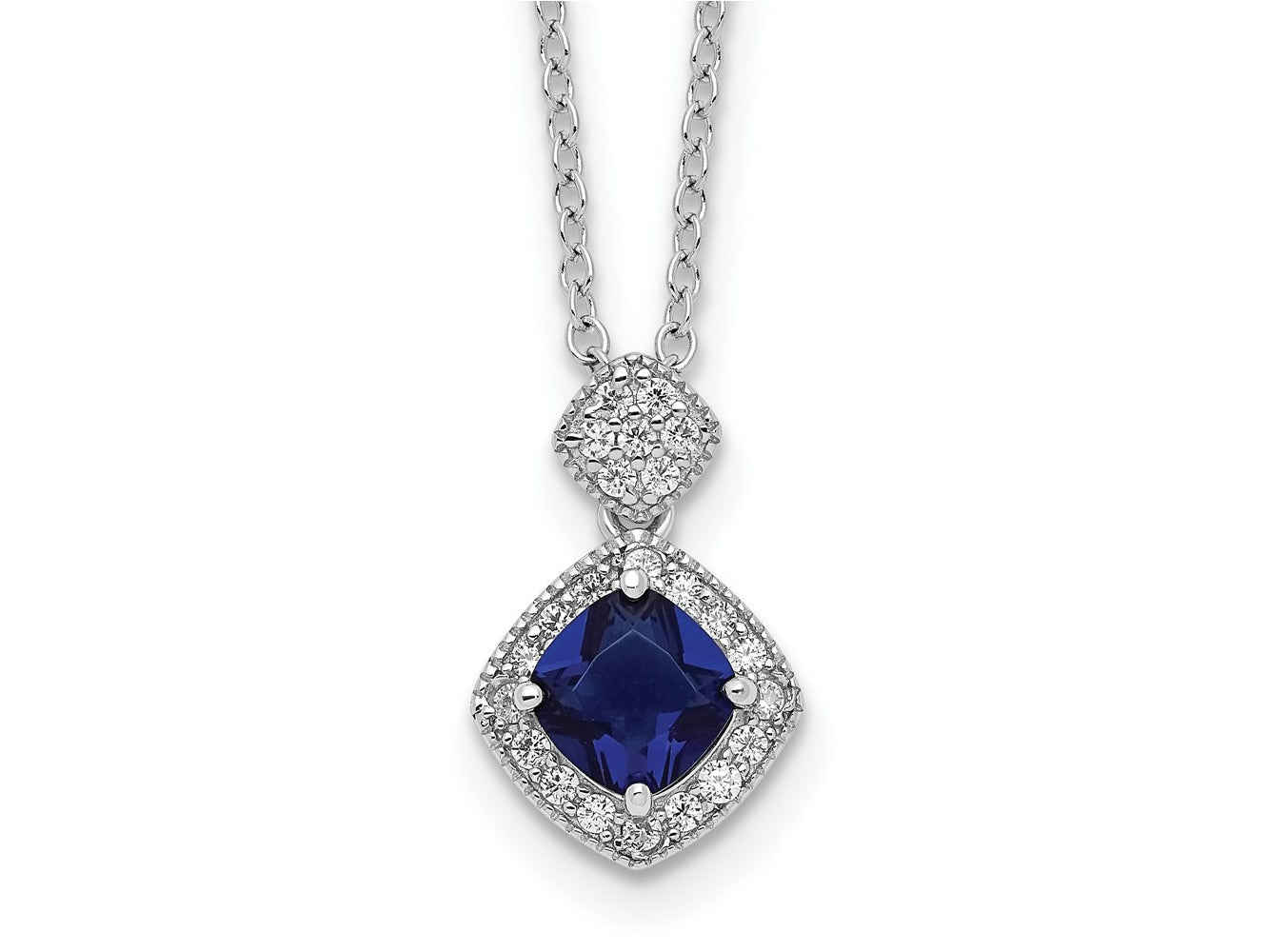 Cheryl M 925 Sterling Silver Rhodium Plated Blue Glass and CZ Necklace 18 Inches x 10 mm